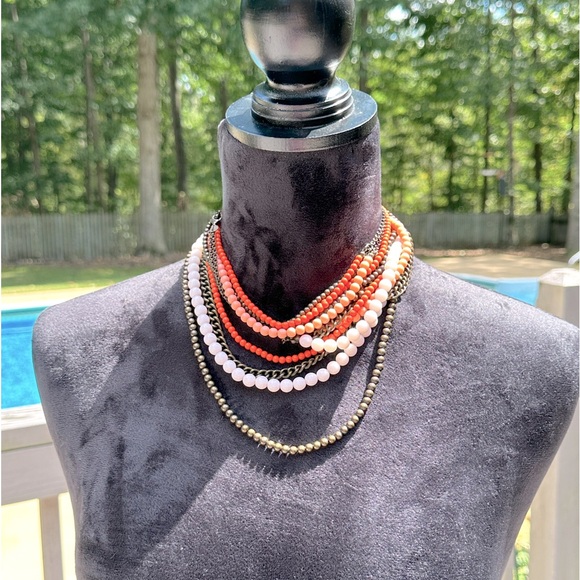 Multi-Strand Coral, Peach & Brown Antiqued Brass Necklace Premier Designs Papaya - Picture 7 of 8